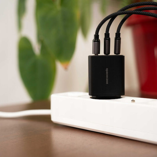 Spacecase Зарядно без кабел с USB-A порт и 2 USB-C порта 30W Черен (SC003B)