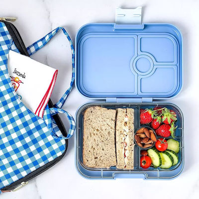 Кутия за обяд Yumbox Panino с 4 отделения, синя с динозавър