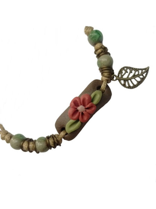 Women's Boho Bracelet with Ceramic Beads "Textured Flower"