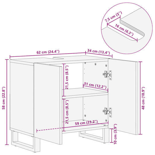 vidaXL Countertop without Sink L62xW34xH58cm Acacia
