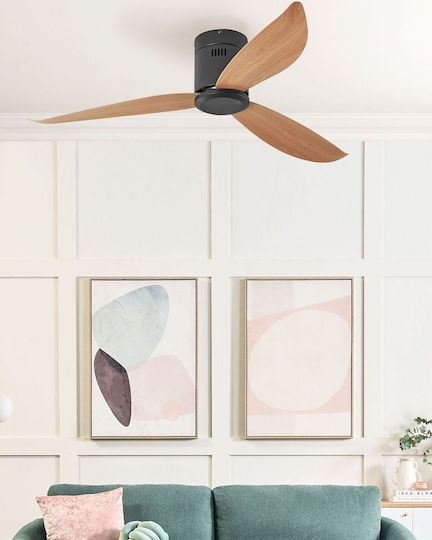 Beliani Malad Ceiling Fan 114cm Black Light Wood