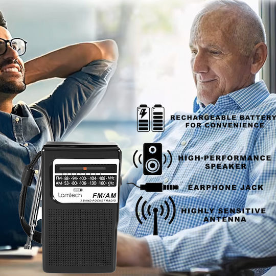 Lamtech Pocket Ραδιοφωνάκι Επαναφορτιζόμενο Μαύρο