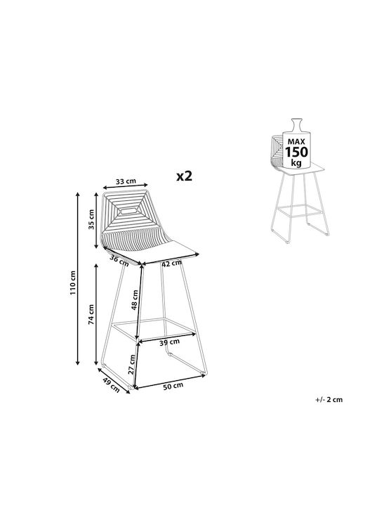 Stool Bar with Backrest Metallic Gold 2pcs