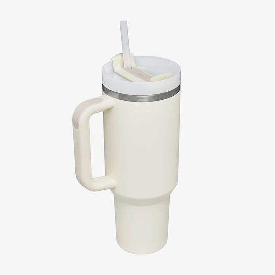 Stanley Quencher H2.O Handled Tumbler Thermos Stainless Steel BPA Free 1.18lt Cream with Straw and Handle