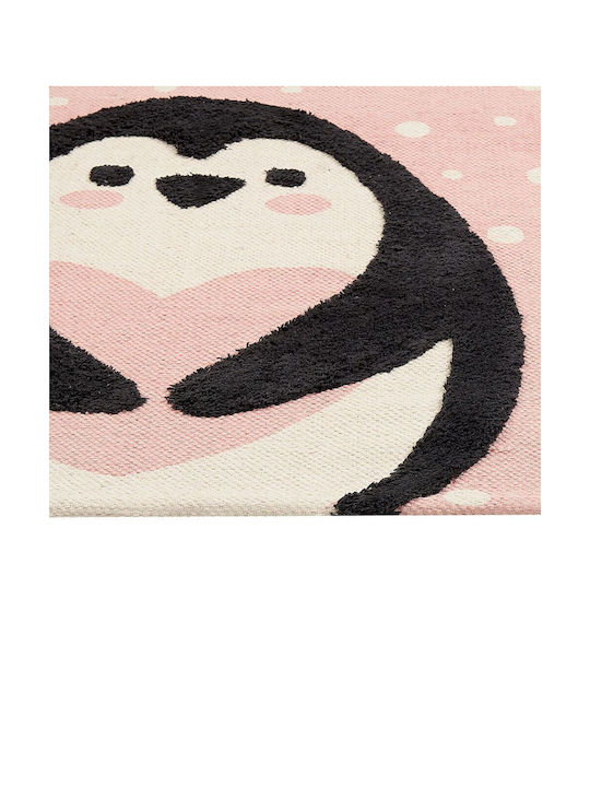 Cotton Children's Rug Penguin Motif 80 X 150 Cm Pink Pengkol