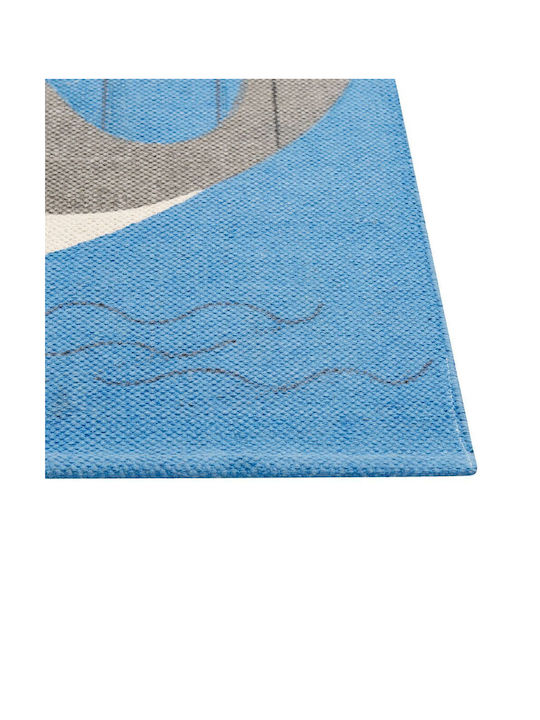 Children's Cotton Rug Whale Motif 80 X 150 Cm Blue Balabang