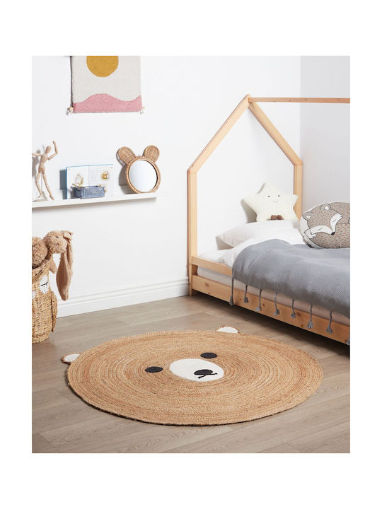 Round Children's Rug Made Jute Bear ⌀ 120 Cm Beige Kosalar