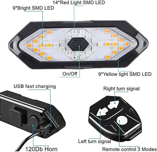 Bicycle Lamp Red Light Usb Remote Control
