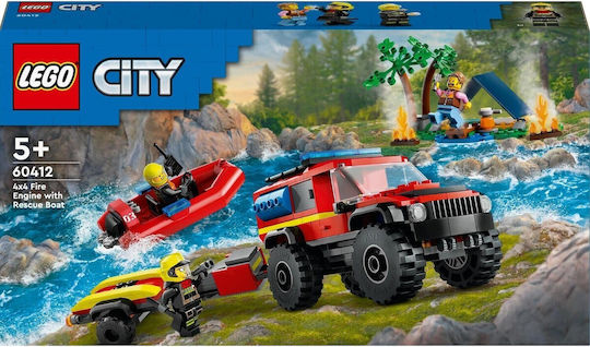 LEGO City 4x4 Пожарен Камион с Спасителна Лодка за 5+ Години 301 Бройки