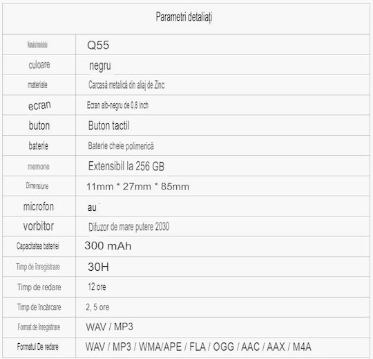 Înregistrator De Voce Recman Q55 Cu Memorie Internă 16GB