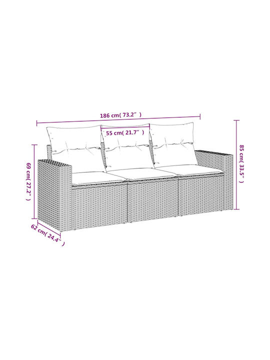 vidaXL Tree-Seater Outdoor Sofa Rattan with Cushions 55x55x69cm