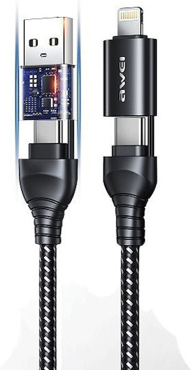 Awei CL-126 Braided USB to Lightning / Type-C Cable Μαύρο 1.2m
