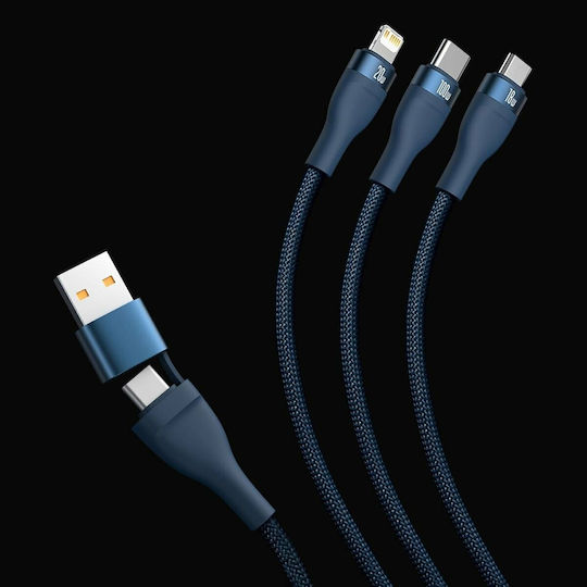 Baseus Flash Series II Braided USB to micro USB / Type-C / Lightning Cable Μαύρο 1.2m (CASS030101)
