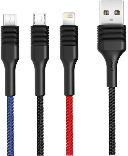 XO Плетена USB към Lightning / Type-C / micro USB Кабел 3Спецификация Многоцветен 1.2м (GSM095439)