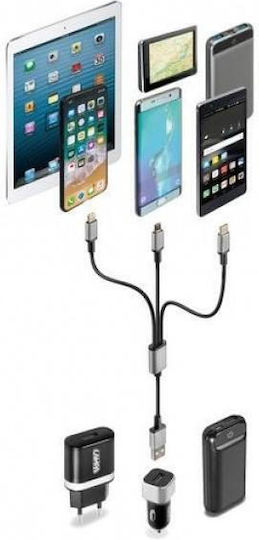 Lampa Cerbero Regular Cablu USB la Lightning / Type-C / micro USB cu mai multe porturi Argintiu 1m (L3884.7)