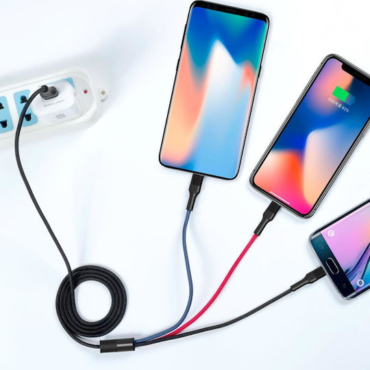 XO Плетена USB към Lightning / Type-C / micro USB Кабел 3Спецификация Многоцветен 1.2м (GSM095439)