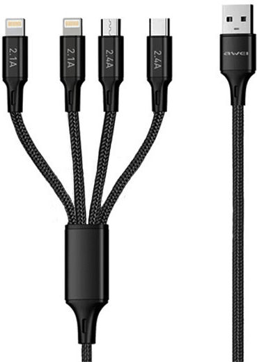 Awei CL-129 Braided USB to Lightning / Type-C / micro USB Cable Μαύρο 1.5m