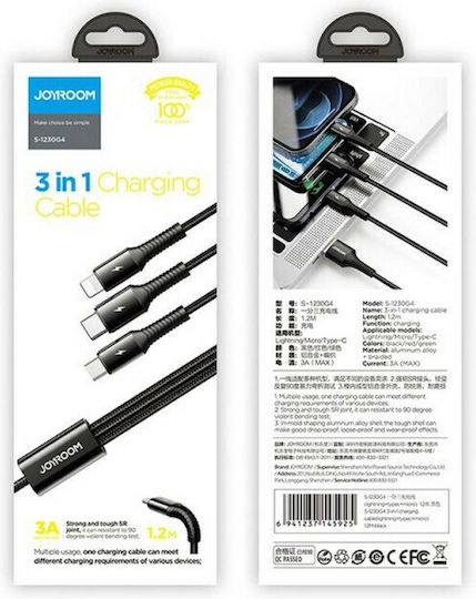 Joyroom S-1230G4 Braided USB to Lightning / Type-C / micro USB Cable Μαύρο 1.2m