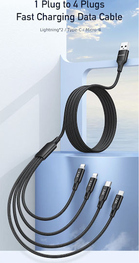 Awei CL-129 Braided USB to Lightning / Type-C / micro USB Cable Μαύρο 1.5m