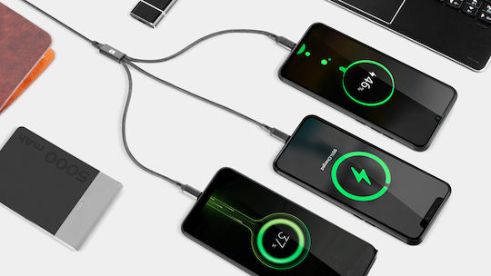 Rebel Braided USB to Lightning / Type-C / micro USB Cable Μαύρο 1m (RB-6005-100-B)