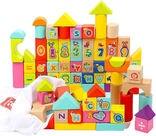 Top Bright Educational Building Blocks Alphabet and Numbers Wooden for 1+ Years 80 Pieces