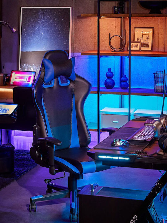 Beliani 145540 Καρέκλα Gaming Δερματίνης με Ρυθμιζόμενα Μπράτσα Μαύρο / Μπλε