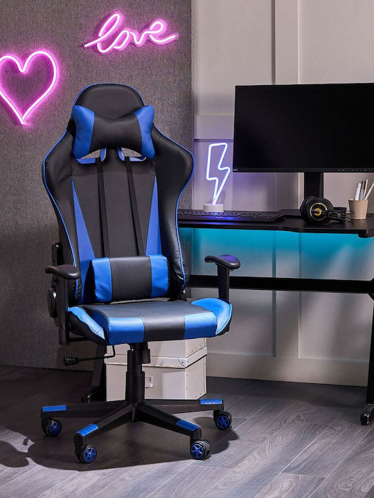 Beliani 145540 Καρέκλα Gaming Δερματίνης με Ρυθμιζόμενα Μπράτσα Μαύρο / Μπλε