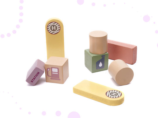 Ecotoys Cuburi De Construit Pista De Curse Din Lemn Pentru 3+ Ani 112 Bucăți