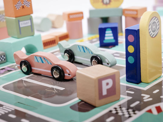 Ecotoys Cuburi De Construit Pista De Curse Din Lemn Pentru 3+ Ani 112 Bucăți