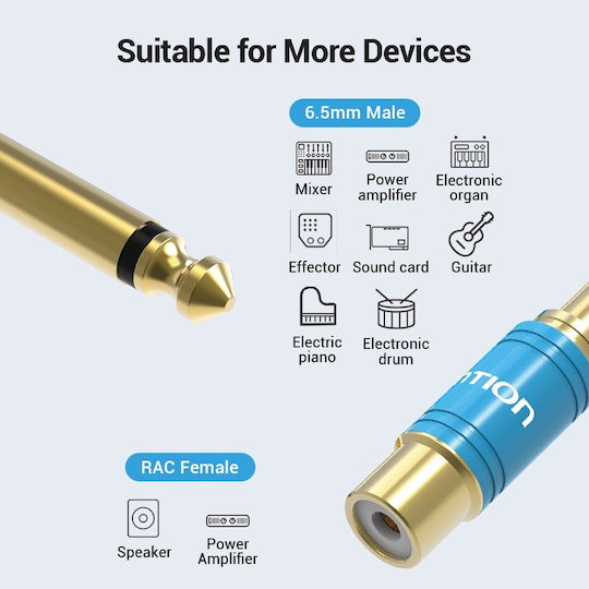 Vention Vdd-c03 Converter 6.3mm male to RCA female Blue 1pcs