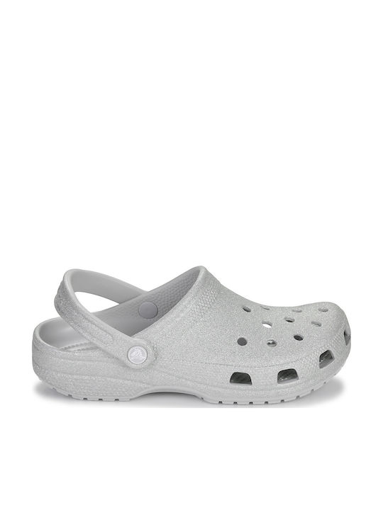Crocs Classic Glitter Γυναικεία Σαμπό Ασημί