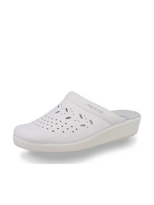 Fly Flot Women's Leather Anatomic Clogs White