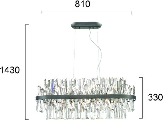 Viokef Hängelampe Silber Schiene für 8 Lampen G9 81x143cm.