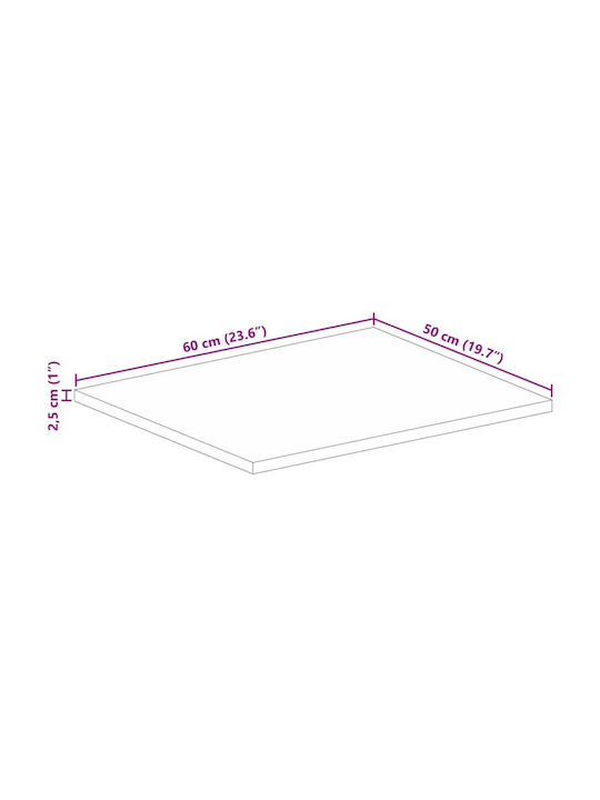 vidaXL Rectangular Table Surface made of Solid Wood Mango 60x50x2.5cm 371587 1pcs