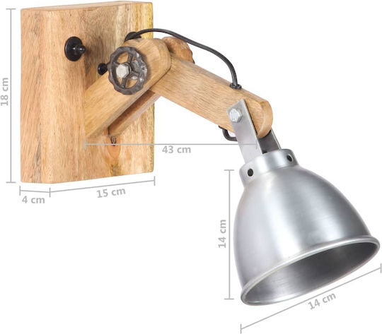 vidaXL Vintage Lamp Wall with Socket E27 Silver 14cm
