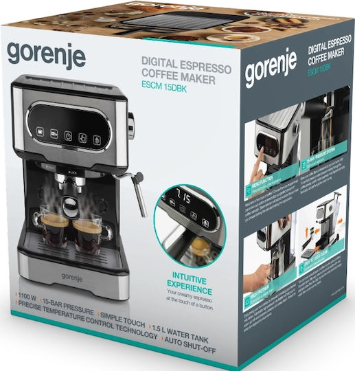 Gorenje ESCM15DBK Espressoare 1100W Presiune 15bar Argintie 737434
