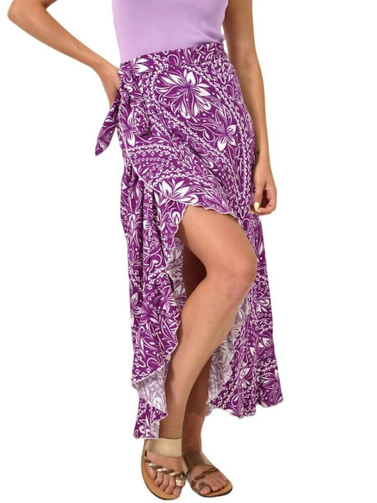 First Woman Maxi Envelope Skirt Floral Purple