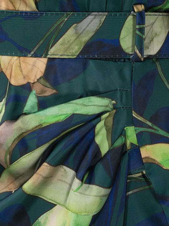 Midi Dress Long Sleeve Satin Wrap Green