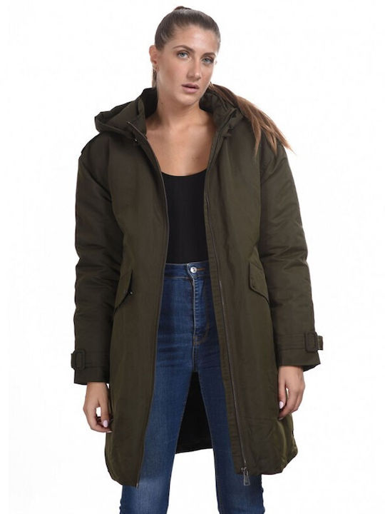 Splendid Women's Long Lifestyle Jacket for Winter with Hood Olive