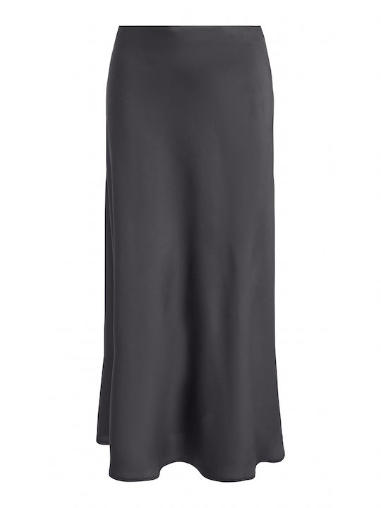 Satin,σατεν Hoch tailliert Maxi Rock Black