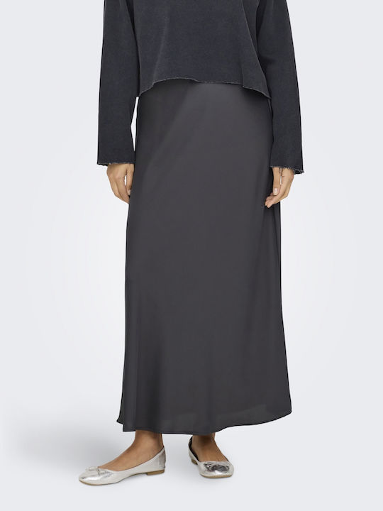 Satin,σατεν Hoch tailliert Maxi Rock Black