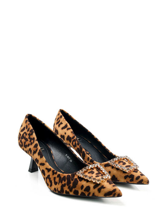 Ligglo Suede Μυτερές Γόβες Animal Print