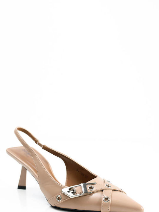 Ligglo Pointed Toe Beige Heels with Strap