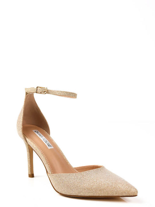 Ligglo Pointed Toe Gold Heels with Strap