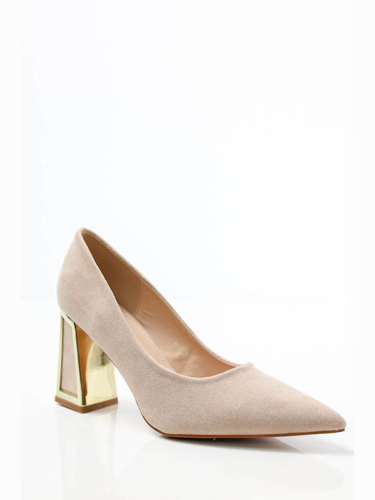 Ligglo Suede Pointed Toe Beige Heels