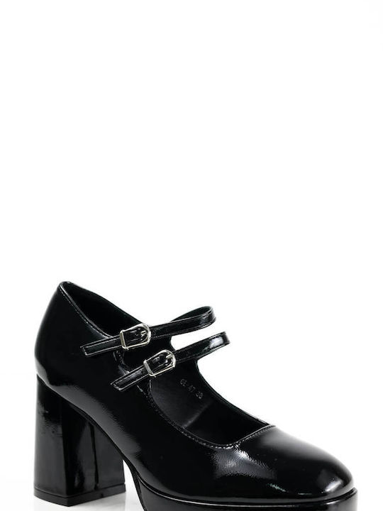 Ligglo Patent Leather Black Heels with Strap