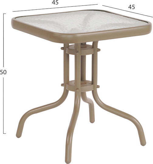 Auxiliary Table for Small Outdoor Spaces Metal with Glass Surface Figo Champagne 45x45x51cm