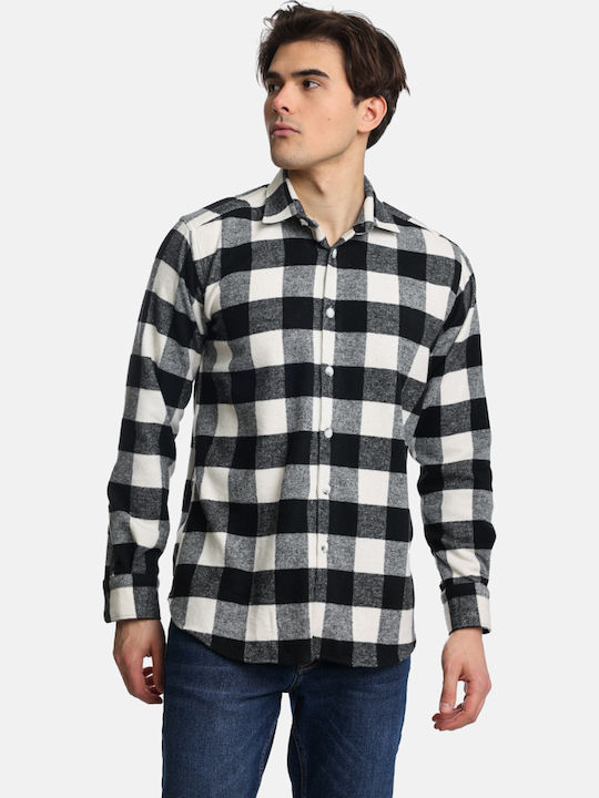 Long-sleeved Flannel Shirt Checked White, Black