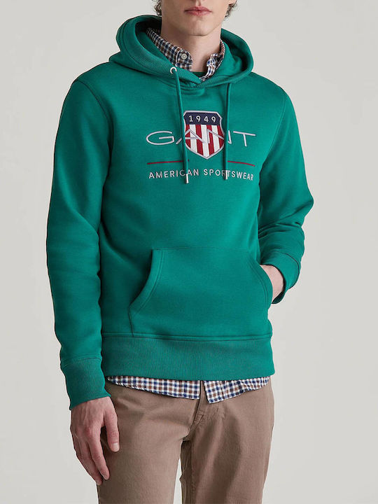 Gant Archive Shield Herren Sweatshirt mit Kapuze und Taschen Green