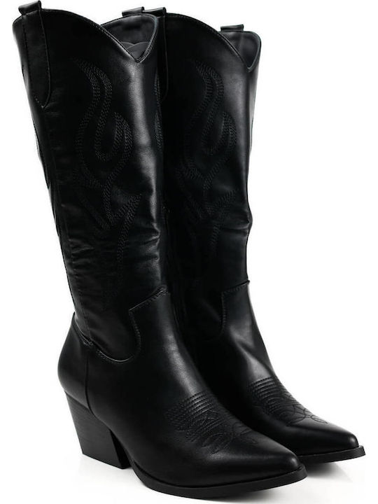Leder Damenstiefel Cowboy Schwarz